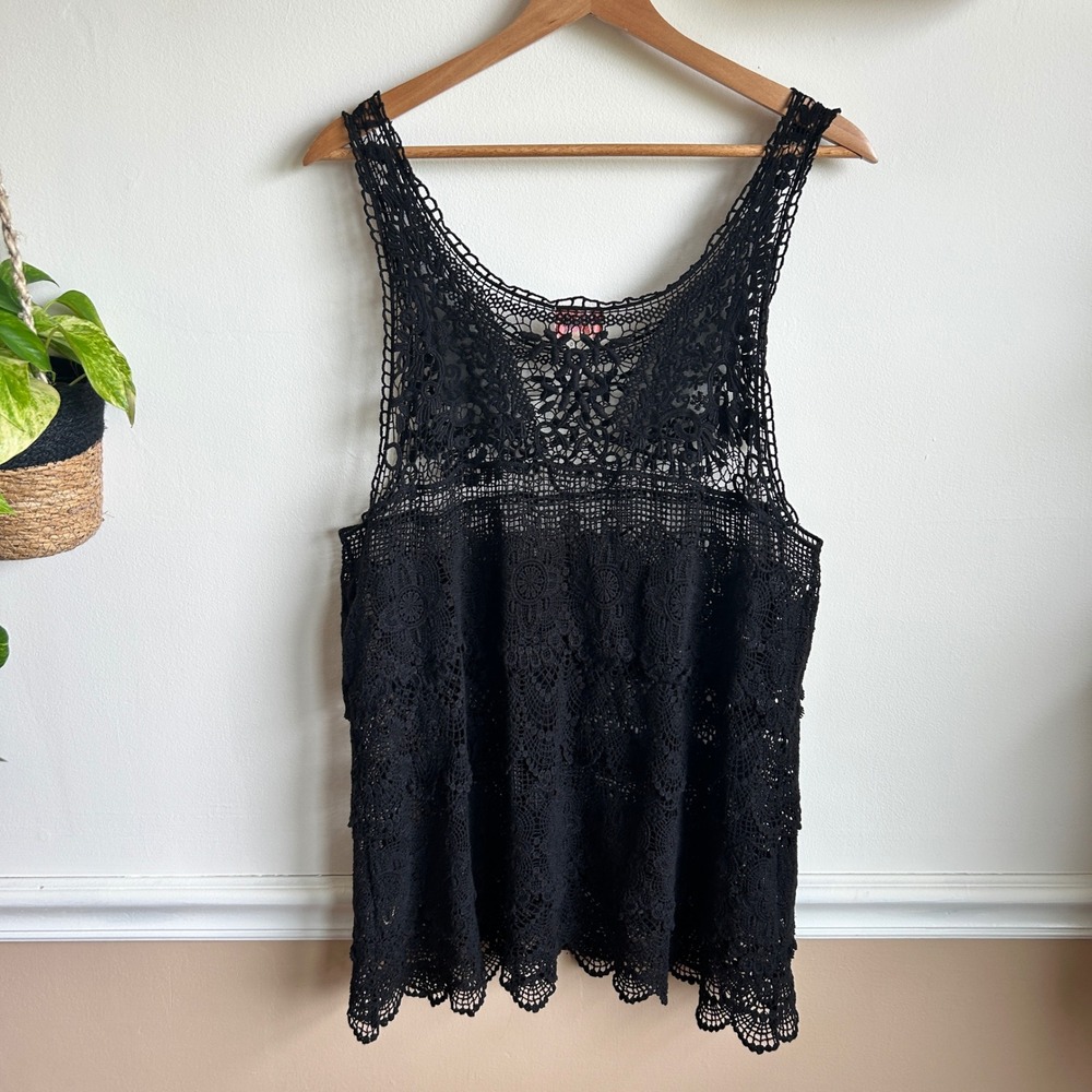 Intimately Free People Black Floral Crochet Cotton Tank Top Large Boho Festival - Picture 6 of 6